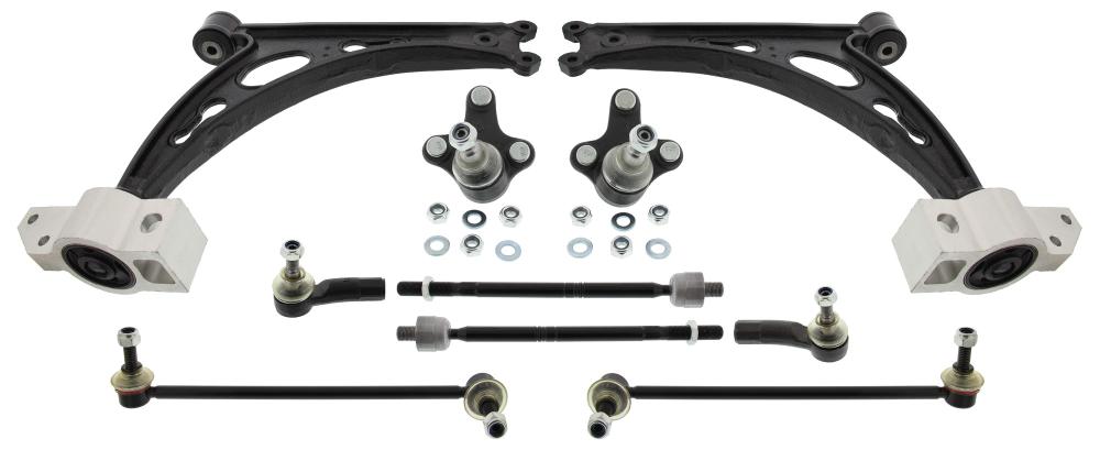 Reinforced wishbone set, front + rear, for VW Golf V/VI, SKODA Octavia II/III, SEAT Leon + Toledo III, AUDI A3