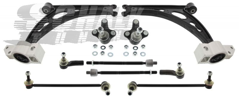 Reinforced wishbone set, front + rear, for VW Golf V/VI, SKODA Octavia II/III, SEAT Leon + Toledo III, AUDI A3